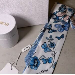 New Christian Dior White and Blue Floral Scarf